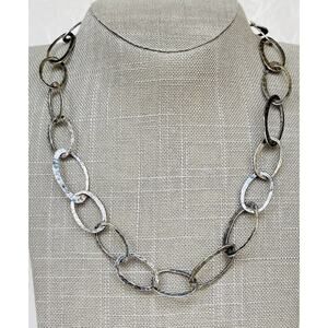 Silpada N1667 Sterling Silver 925 Oxidized Hammered Oval Link Necklace - 18”